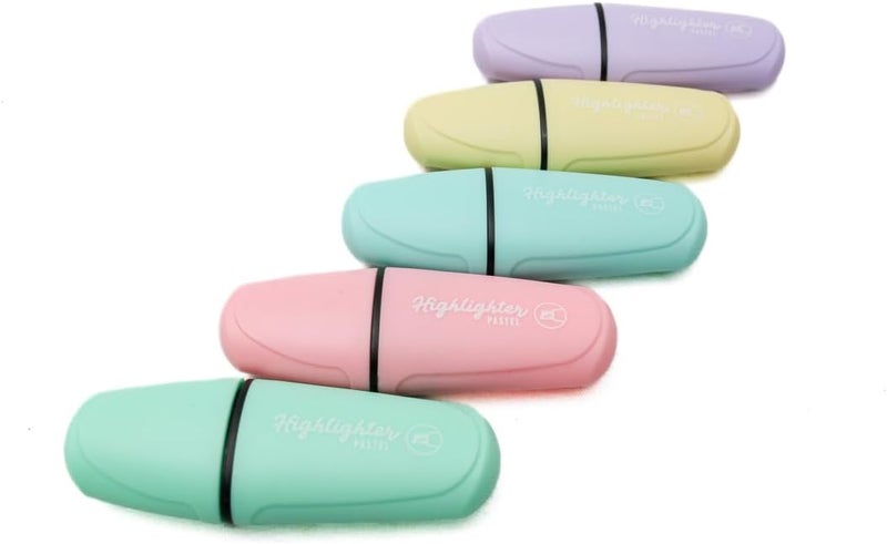 Daiso Mini Fluorescent Pen Set - 5 Pastel Colors with Square Tip - Image 2